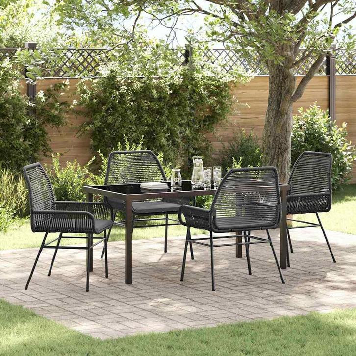 vidaXL Tuin Eettafel Set 5 pcs Zwart poly rattan, Tuin en Terras, Tuinsets en Loungesets, Nieuw, Verzenden