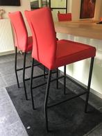 Set van 2 leren barstoelen - rood leer - Echt leer, Modern,, Huis en Inrichting, Stoelen, Overige kleuren, Nieuw, Leer, Ophalen of Verzenden