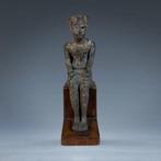 Oud Brons Zittende figuur uit Egyptisch brons van Amon,, Verzamelen