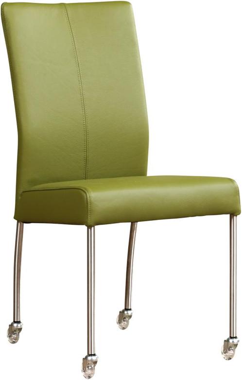 Groene leren moderne eetkamerstoel - poot rond inox met wiel, Huis en Inrichting, Stoelen, Nieuw, Eén, Leer, Ophalen of Verzenden