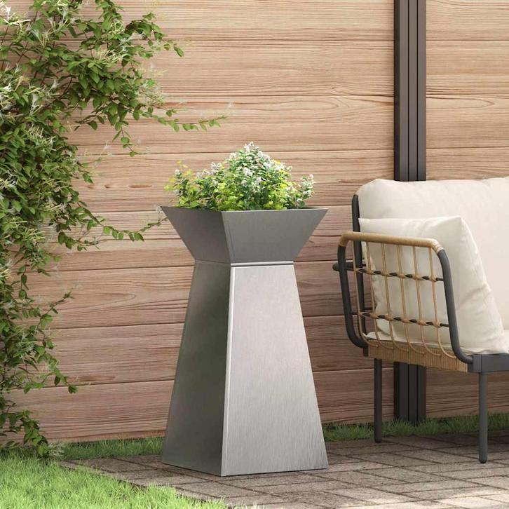 vidaXL Pilarenbak 2 pcs Zilver 35 x 35 x 73 cm, Tuin en Terras, Bloempotten, Nieuw, Verzenden