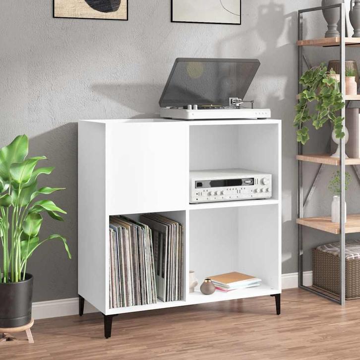 vidaXL Platenkast 84,5x38x89 cm bewerkt hout wit, Huis en Inrichting, Kasten | Overige, Nieuw, Verzenden