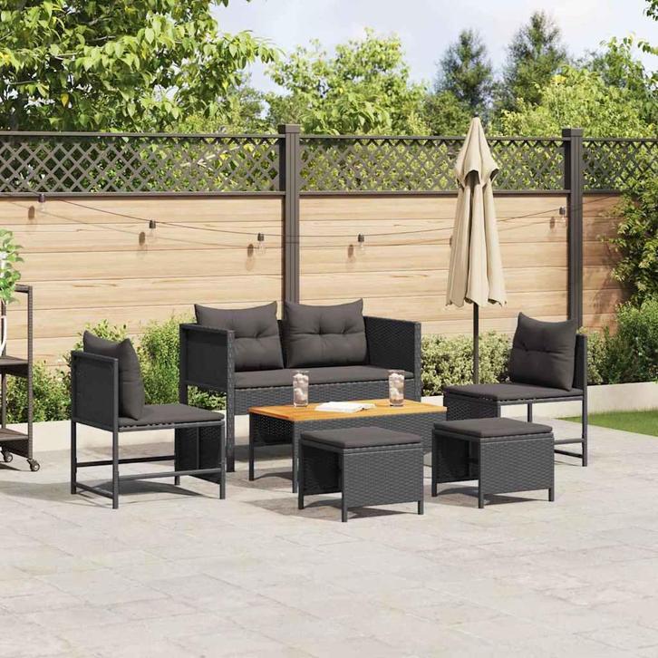 vidaXL Tuinbank Set 6 pcs Zwart poly rattan, Tuin en Terras, Tuinsets en Loungesets, Nieuw, Verzenden