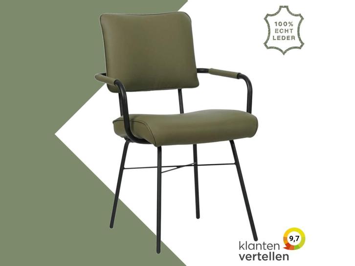 Leren eetkamerstoel Solid met armleuning - Toledo Olive, Huis en Inrichting, Stoelen, Overige kleuren, Nieuw, Eén, Leer, Ophalen of Verzenden