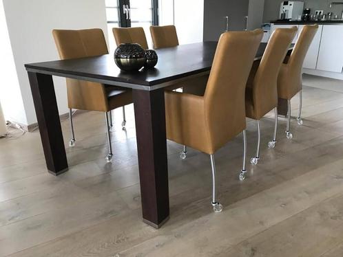 Set van 6 leren eetkamerstoelen met wieltjes en armleuning -, Huis en Inrichting, Stoelen, Overige kleuren, Nieuw, Leer, Ophalen of Verzenden