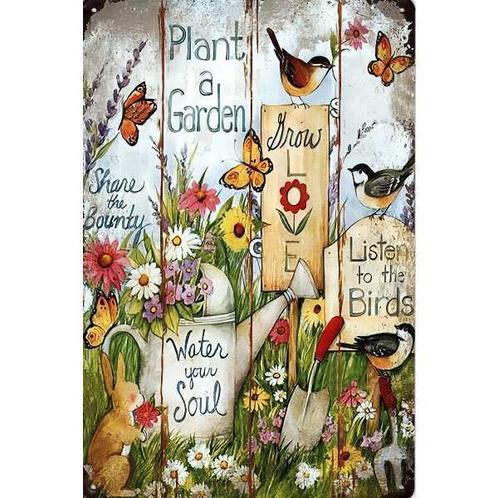 Wandbord reclamebord schild Plant a Garden bord, Verzamelen, Retro, Huis en Inrichting, Verzenden