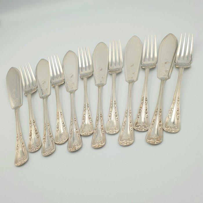 Visbestekset voor 6 personen (12) - Verzilverd - Vissers, Antiek en Kunst, Antiek | Meubels | Tafels