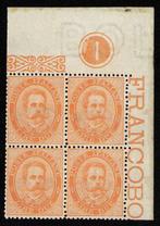 Italië 1879 - Umberto, 2 lire in viervoud met tafelnummer., Gestempeld