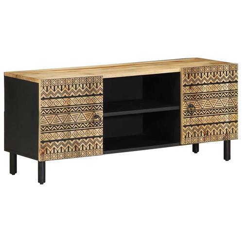 vidaXL Tv-meubel 105x33,5x46 cm massief ruw mangohout zwart, Huis en Inrichting, Woonaccessoires | Cd- en Dvd-rekken, Nieuw, Verzenden