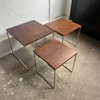 Tables gigognes - Chrome, Teck - Trois petites tables, Antiek en Kunst