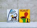 Bathroom / Toilet Enamel plates - Emaille bord (2) -, Antiquités & Art