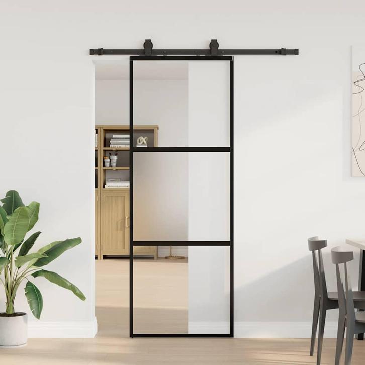 vidaXL Schuifdeur met beslagset 76x205 cm gehard glas zwart, Doe-het-zelf en Bouw, Deuren en Vliegenramen, Nieuw, Verzenden