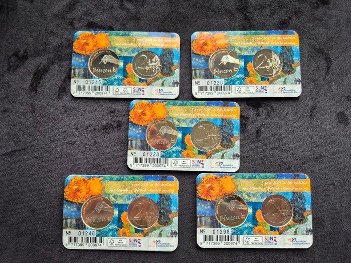 Nederland. 2 Euro 2021 Vincent Van Gogh (5 stuks) (Zonder, Postzegels en Munten, Munten | Europa | Euromunten