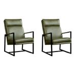 Set van 2 Leren fauteuils Square - Vintage Olive, Huis en Inrichting, Fauteuils, Nieuw, Ophalen of Verzenden, 50 tot 75 cm, Leer