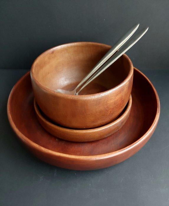 Plateau - Teck - Ensemble apéritif vintage - bol à salade en, Antiquités & Art, Art | Objets design
