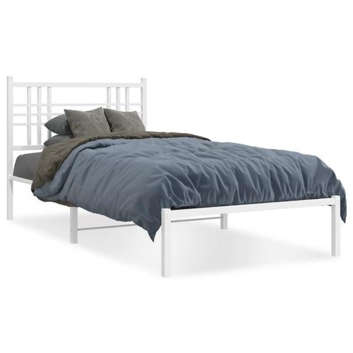 vidaXL Cadre de lit métal avec tête de lit blanc 107x203, Maison & Meubles, Chambre à coucher | Lits, Neuf, Envoi