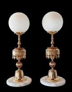 Tafellamp (2) - gouden metaal, marmer,kristal, Antiek en Kunst