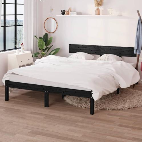vidaXL Cadre de lit Noir Bois de pin massif 160x200 cm, Maison & Meubles, Chambre à coucher | Lits, Neuf, Envoi