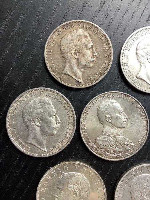 Duitsland. 3 Mark 7x 1909/1914 (Zonder Minimumprijs), Postzegels en Munten, Munten | Europa | Niet-Euromunten