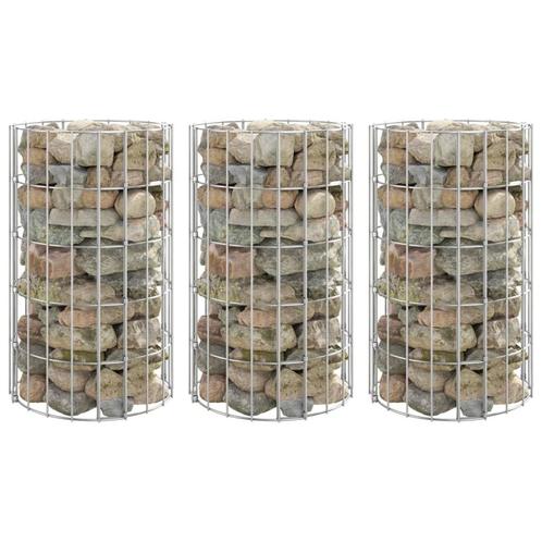 vidaXL Gabion plantenbakken 3 st rond verhoogd Ø30x50 cm, Tuin en Terras, Bloempotten, Nieuw, Verzenden