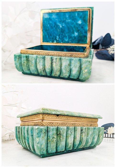 Coffret à bijoux vintage italienne en albâtre vert. -, Antiquités & Art, Curiosités & Brocante