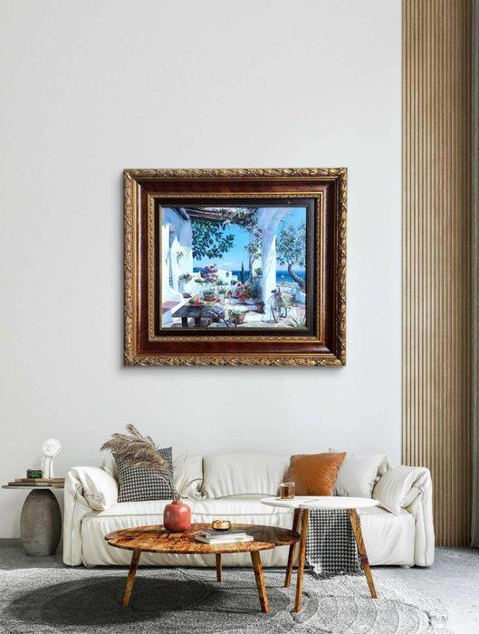 École majorquine (XX) - Terrasse méditerranéenne au bord de, Antiquités & Art, Art | Peinture | Classique