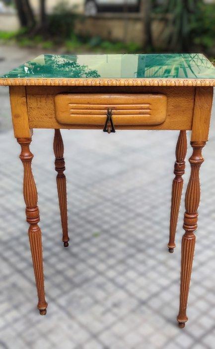 Bijzettafel - Beuken, Glas - piano smaragdgroen glas, Antiek en Kunst, Curiosa en Brocante