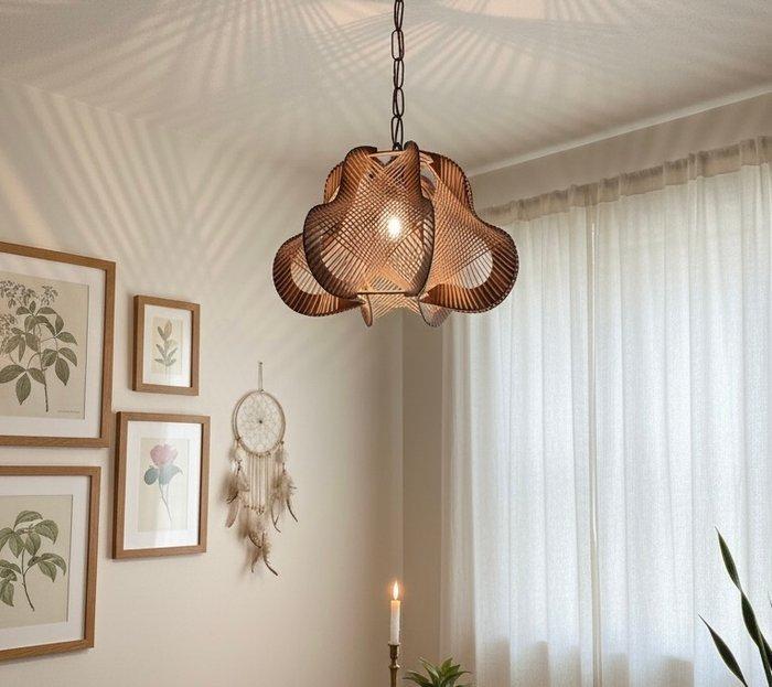 Plafondlamp - Hout, Raffia - Scandinavisch ontwerp, Antiquités & Art, Curiosités & Brocante