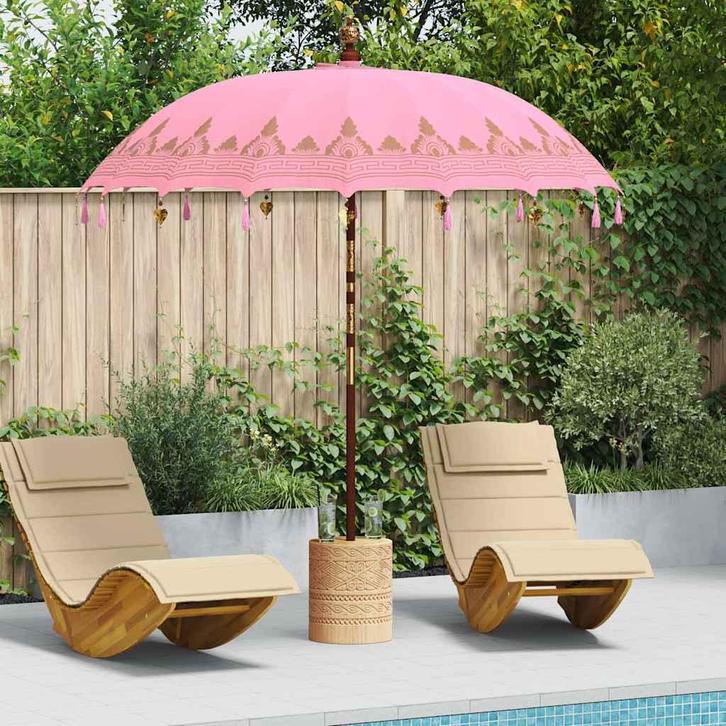 vidaXL Balinese Parasol Roze 215 x 215 x 260 cm Katoen, Tuin en Terras, Parasols, Nieuw, Verzenden