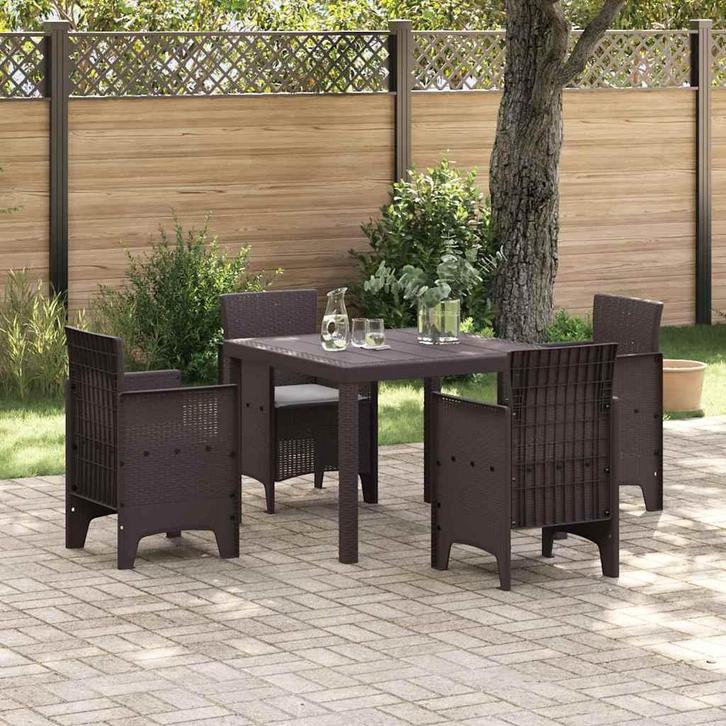 vidaXL Tuin Eettafel Set 5 pcs Bruin Polt riet, Tuin en Terras, Tuinsets en Loungesets, Nieuw, Verzenden
