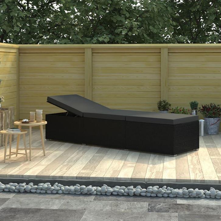 vidaXL Ligbed met kussen poly rattan zwart, Tuin en Terras, Ligbedden, Nieuw, Verzenden