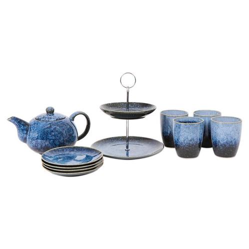 Theeservies - Blauw - 10-delig, Huis en Inrichting, Keuken | Servies, Nieuw, Aardewerk, Verzenden