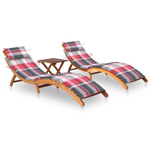 vidaXL Chaises longues lot de 2 avec table et coussins, Jardin & Terrasse, Chaises longues, Neuf, Envoi