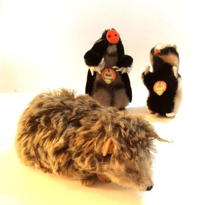 Steiff - Teddybeer 3 sehr alte Plüschtiere: Maulwurf, Dachs, Antiek en Kunst, Antiek | Speelgoed