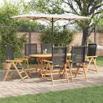 vidaXL Tuin Eettafel Set 7 pcs Zwart Massief acaciahout en, Tuin en Terras, Verzenden, Nieuw