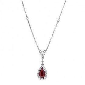 Ketting met hanger - 14 karaat Witgoud - 2.84ct. tw. Robijn, Handtassen en Accessoires, Antieke sieraden