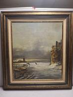 Oostrum K.(XX) - Winterlandschap met toren, Antiek en Kunst