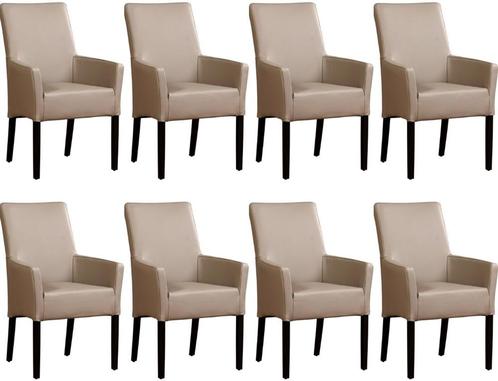 Set van 8 Taupe leren landelijke eetkamerstoelen - Toledo, Huis en Inrichting, Stoelen, Overige kleuren, Vijf, Zes of meer stoelen