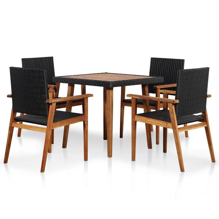 vidaXL 5-delige Tuinset poly rattan zwart en bruin, Tuin en Terras, Tuinsets en Loungesets, Tuinset, Nieuw, Verzenden