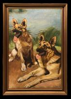 European School (XX) - Two German Shepherds - XL, Antiek en Kunst, Kunst | Schilderijen | Klassiek