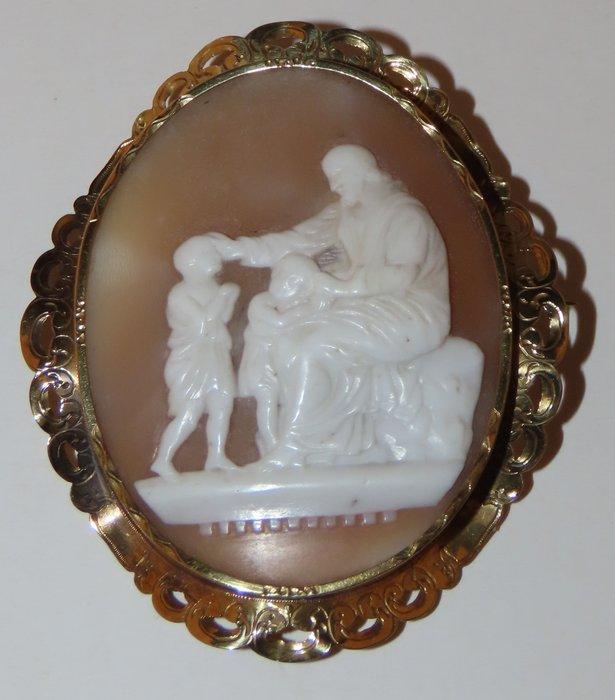 Broche - 14 karaat Geel goud - Goud schelp camée 14 krt, Handtassen en Accessoires, Antieke sieraden