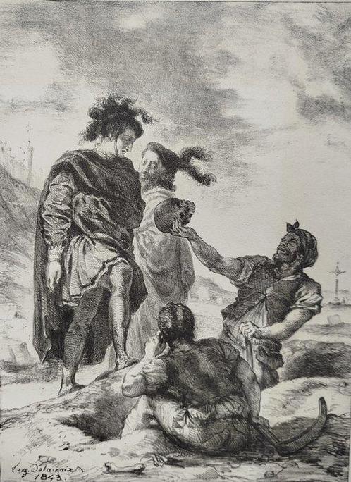 Eugène Delacroix (1798-1863) - Hamlet et Horatio devant les, Antiek en Kunst, Antiek | Overige Antiek