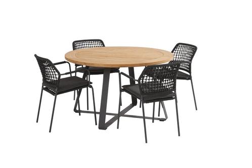 Taste by 4 Seasons Barista eetset antraciet met Basso teak, Jardin & Terrasse, Ensembles de jardin