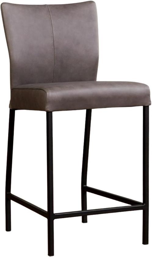 Grijze leren moderne barkruk - poot vierkant zwart - Rancho, Huis en Inrichting, Barkrukken, 90 cm of meer, Met voetsteun, 1 kruk