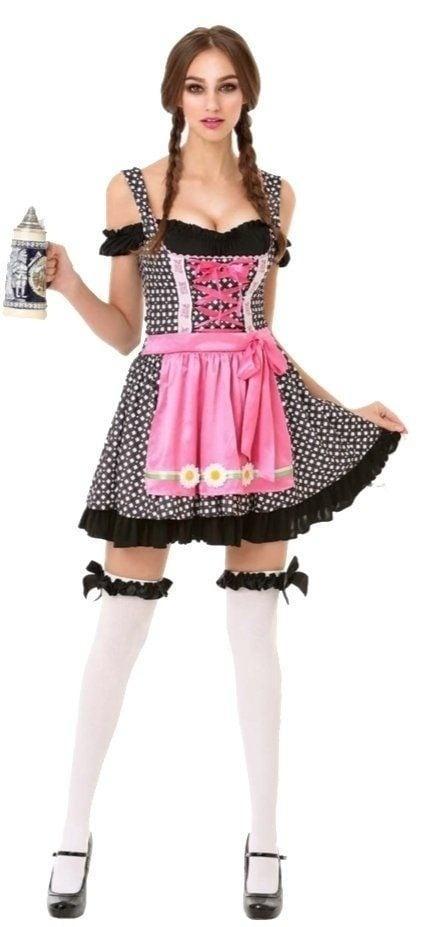 Dirndl Jurk Oktoberfest Zwart Witte Stippen, Kinderen en Baby's, Carnavalskleding en Verkleedspullen, Nieuw, Verzenden