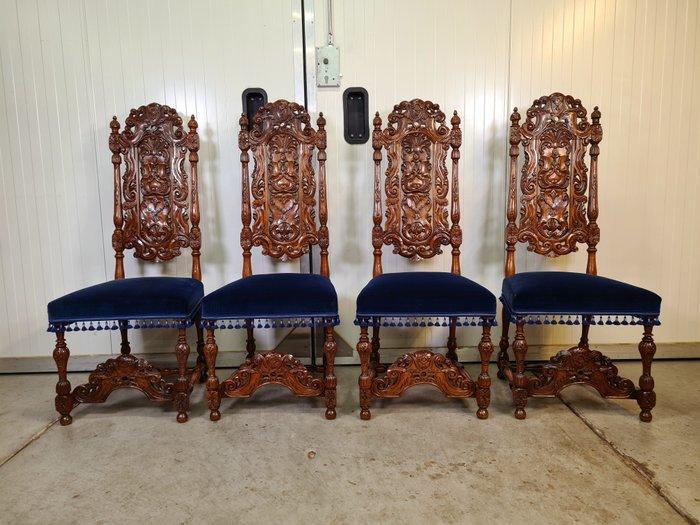 FREE SHIPPING - Eetkamerstoel (4) - Walnoot - Rijk gestoken, Antiek en Kunst, Antiek | Overige Antiek