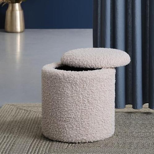 Zachte teddy poef | Wit | met opbergruimte | Ø36 cm, Huis en Inrichting, Zetels | Voetbanken en poefs, Nieuw, Minder dan 50 cm