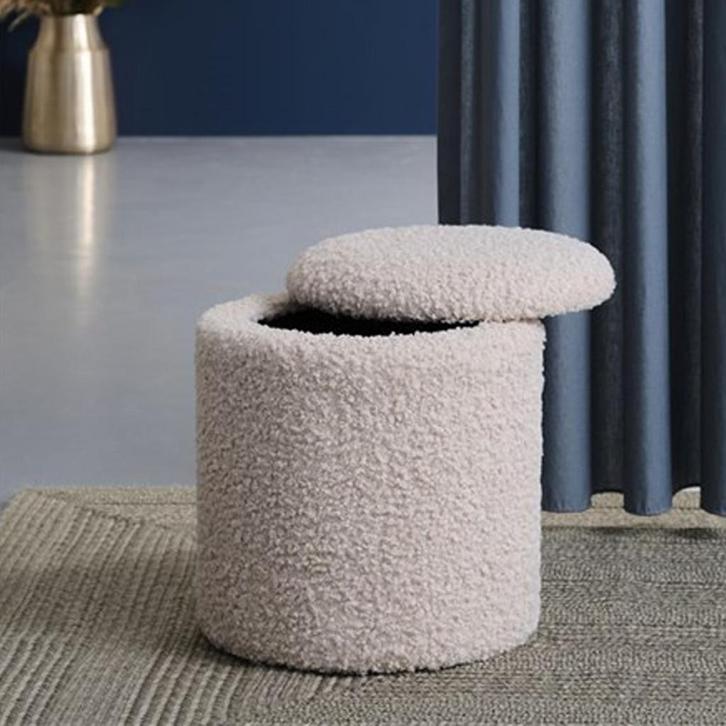 Zachte teddy poef | Wit | met opbergruimte | Ø36 cm, Huis en Inrichting, Zetels | Voetbanken en poefs, Nieuw, Minder dan 50 cm