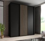 Kledingkast 200cm zwart Schuifdeuren Latjes - Garderobekast, Verzenden, Nieuw