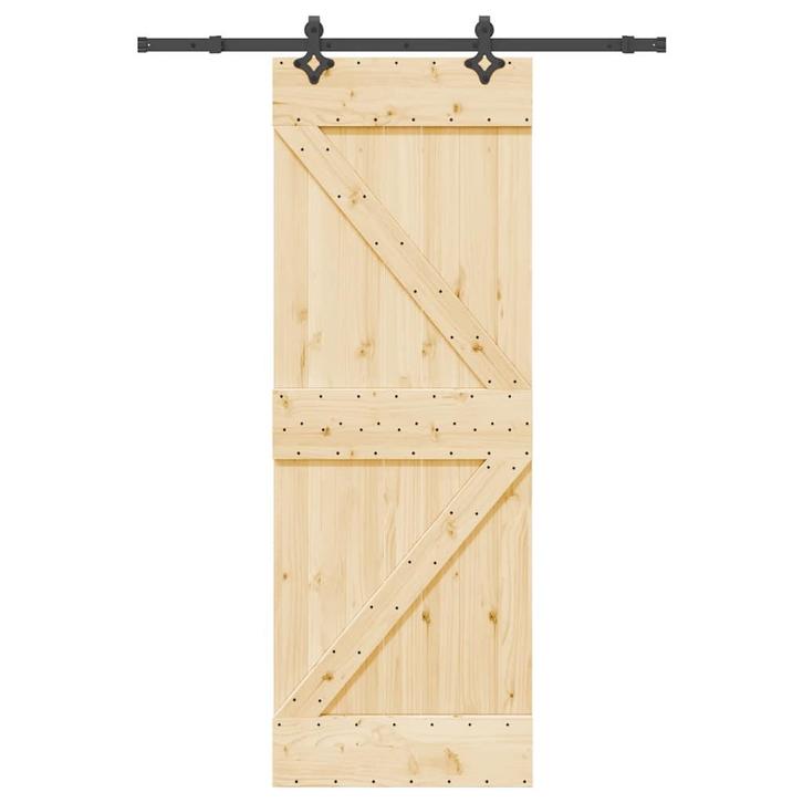 vidaXL Schuifdeur met beslag 70x210 cm massief grenenhout, Doe-het-zelf en Bouw, Deuren en Vliegenramen, Nieuw, Verzenden